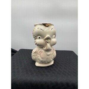 Vintage Shawnee Pottery Chickadee OWL Pitcher Milk Creamer Pink Gold Accents